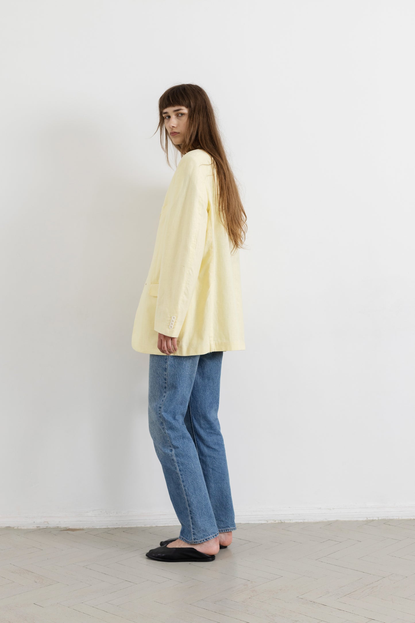 Vintage Lemon Yellow Linen Cotton Blazer