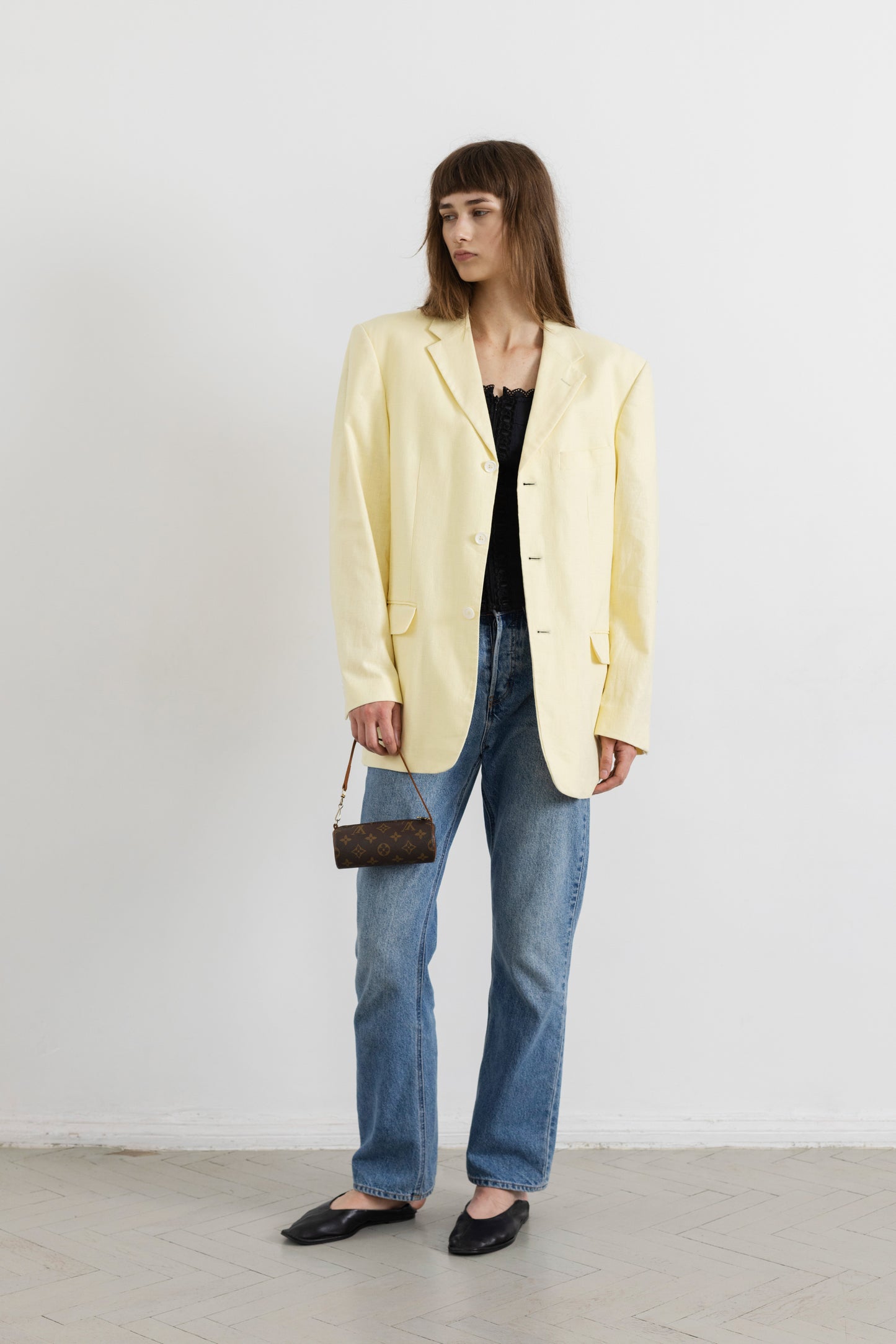Vintage Lemon Yellow Linen Cotton Blazer