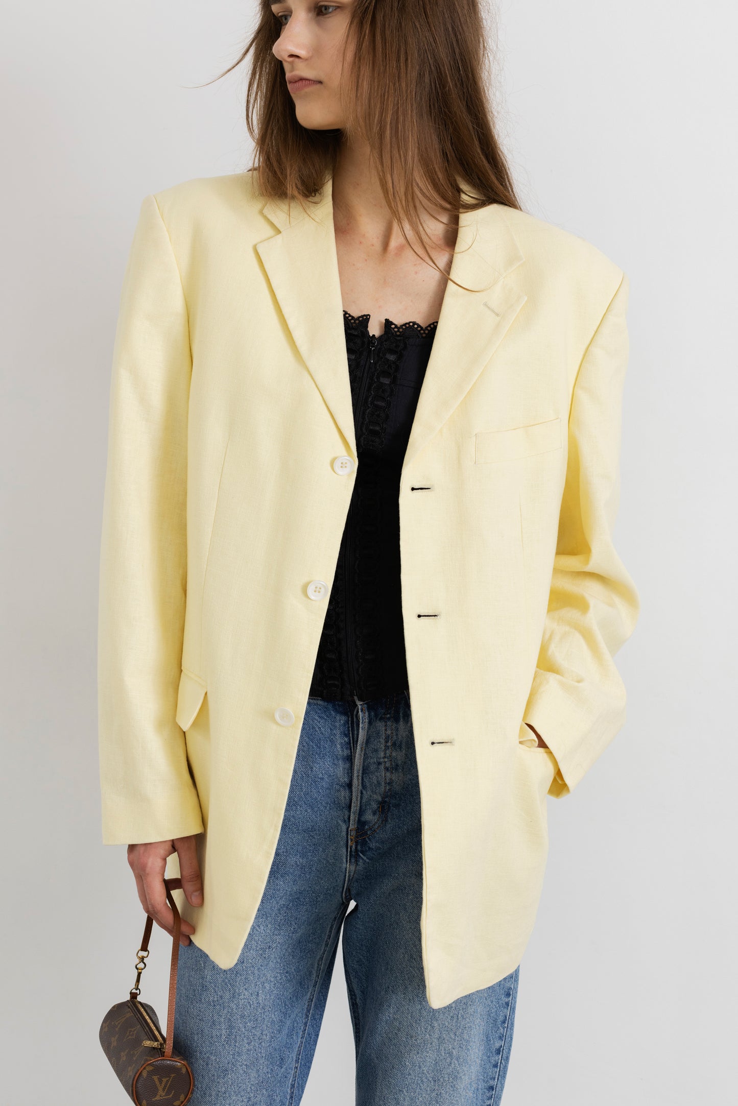 Vintage Lemon Yellow Linen Cotton Blazer