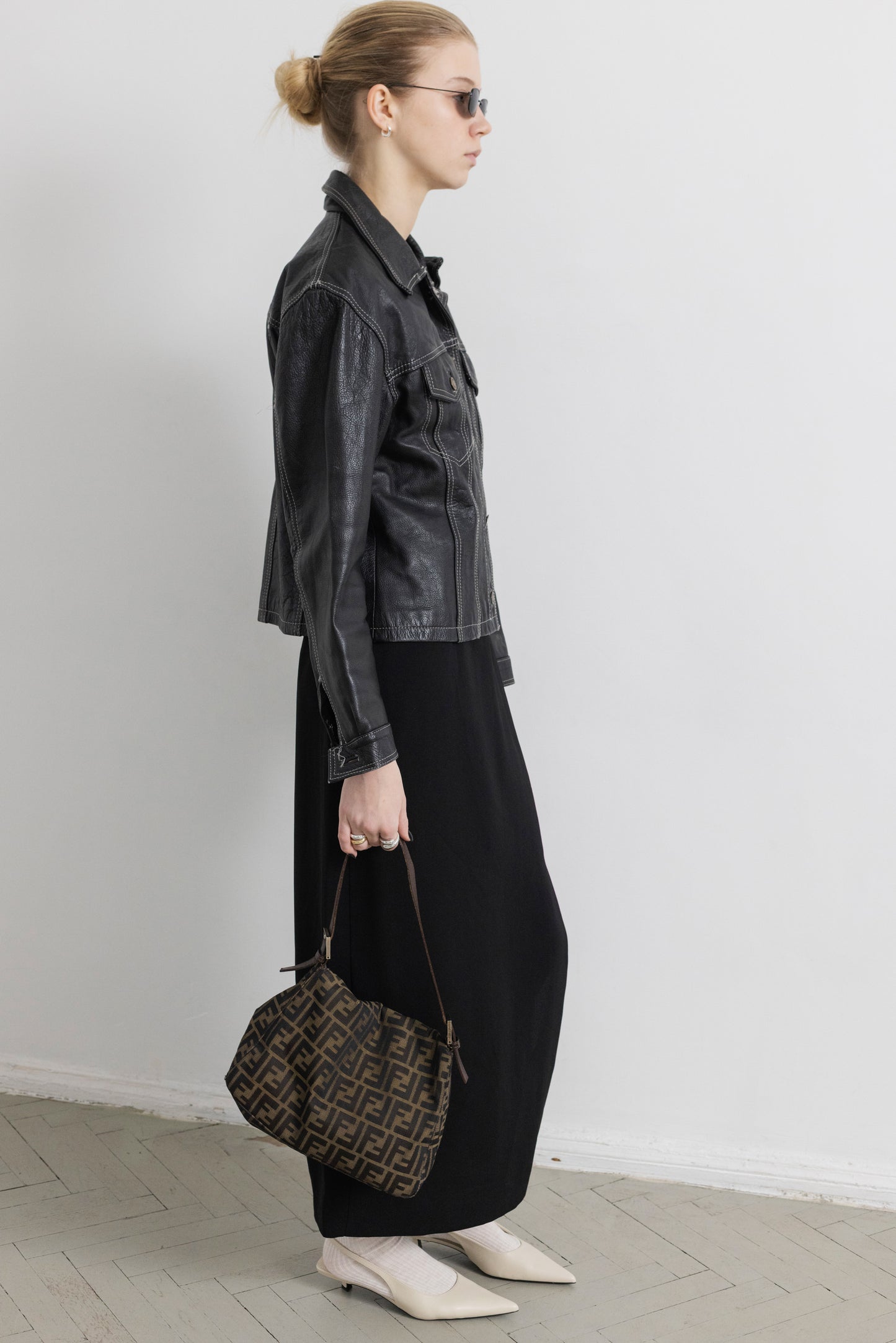 Vintage Contrasting Stitching Black Leather Jacket