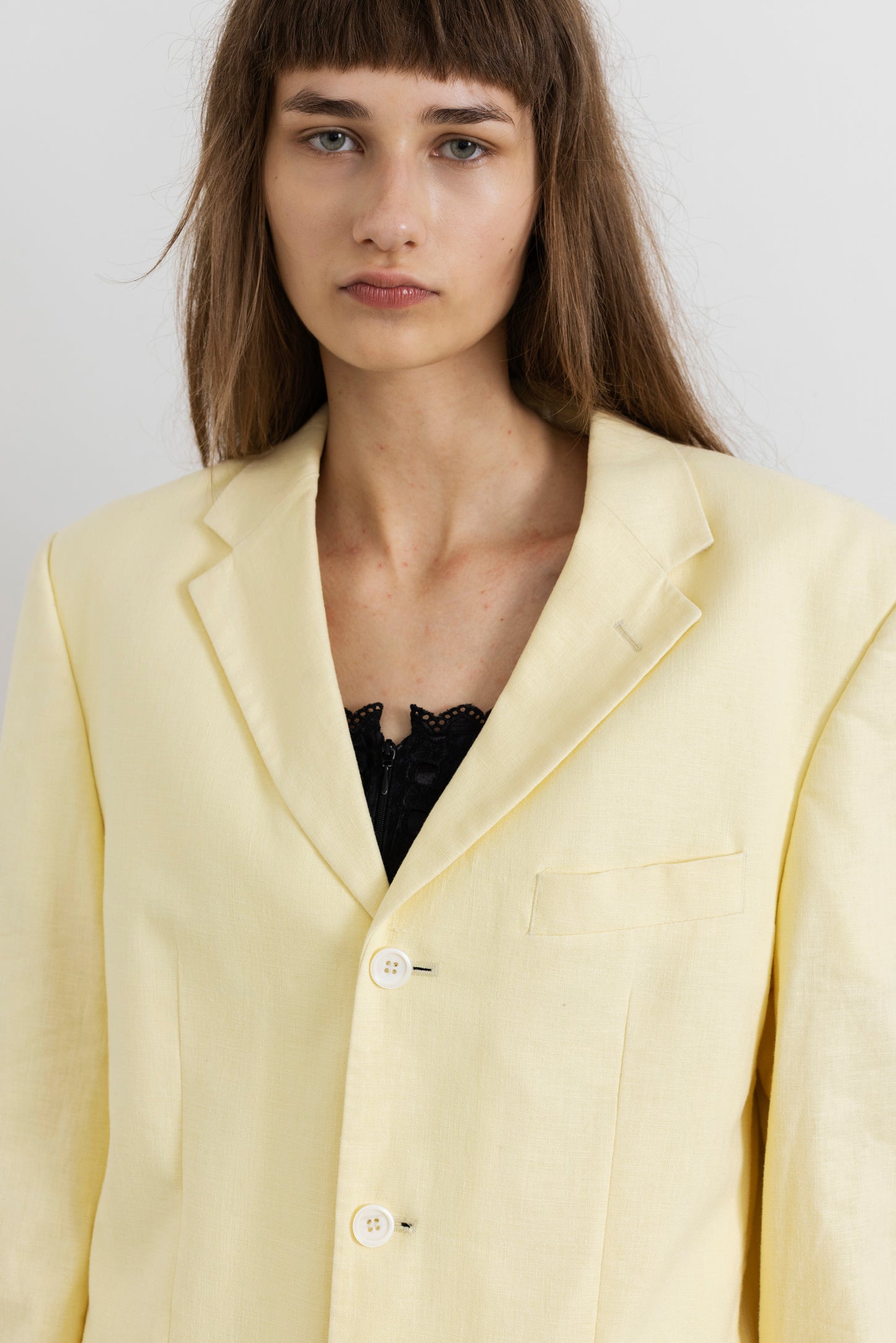 Vintage Lemon Yellow Linen Cotton Blazer