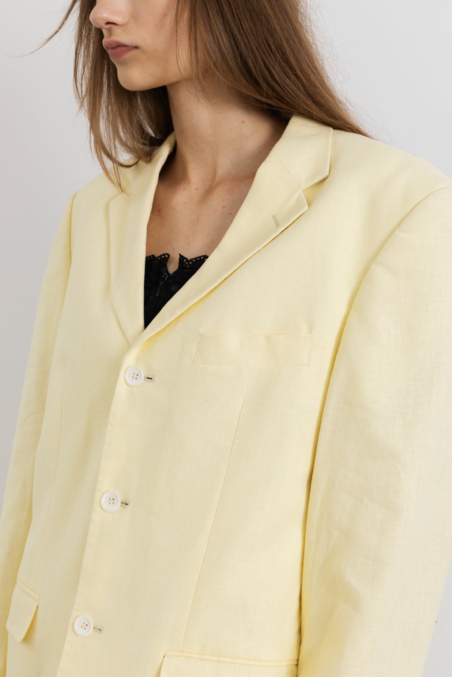 Vintage Lemon Yellow Linen Cotton Blazer