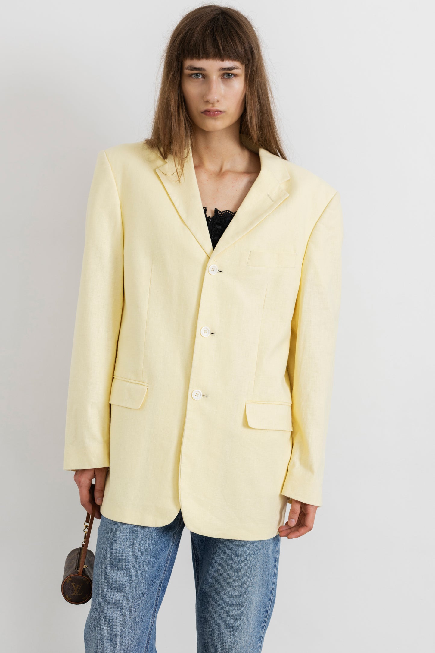 Vintage Lemon Yellow Linen Cotton Blazer
