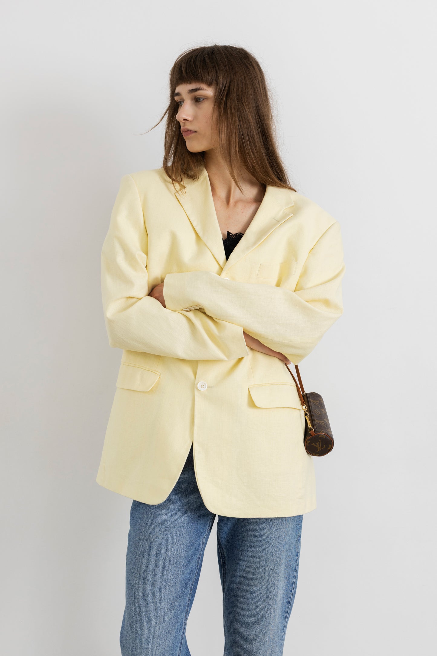 Vintage Lemon Yellow Linen Cotton Blazer