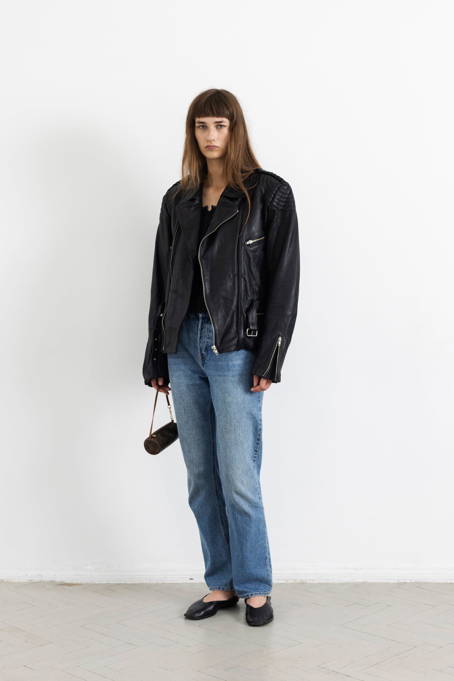 Vintage Black Thick Leather Biker Jacket