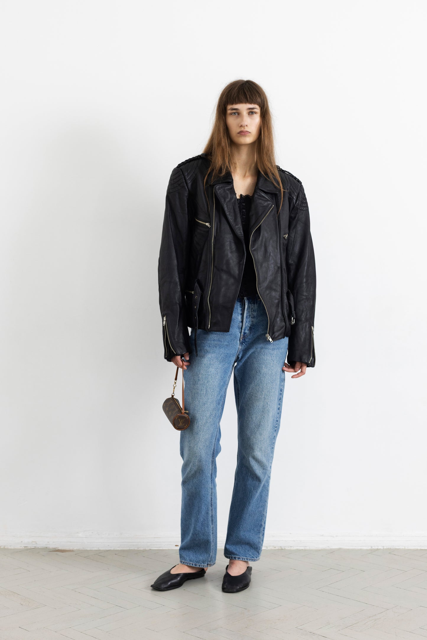 Vintage Black Thick Leather Biker Jacket