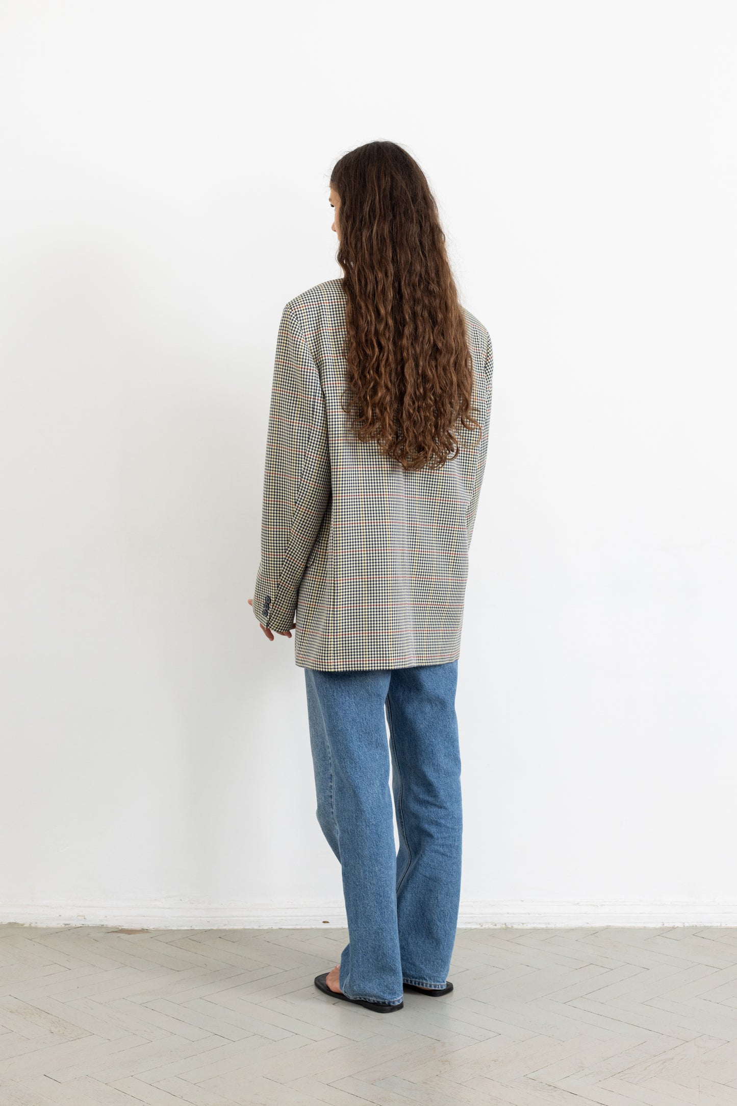 Vintage Beige Houndstooth Wool Blazer