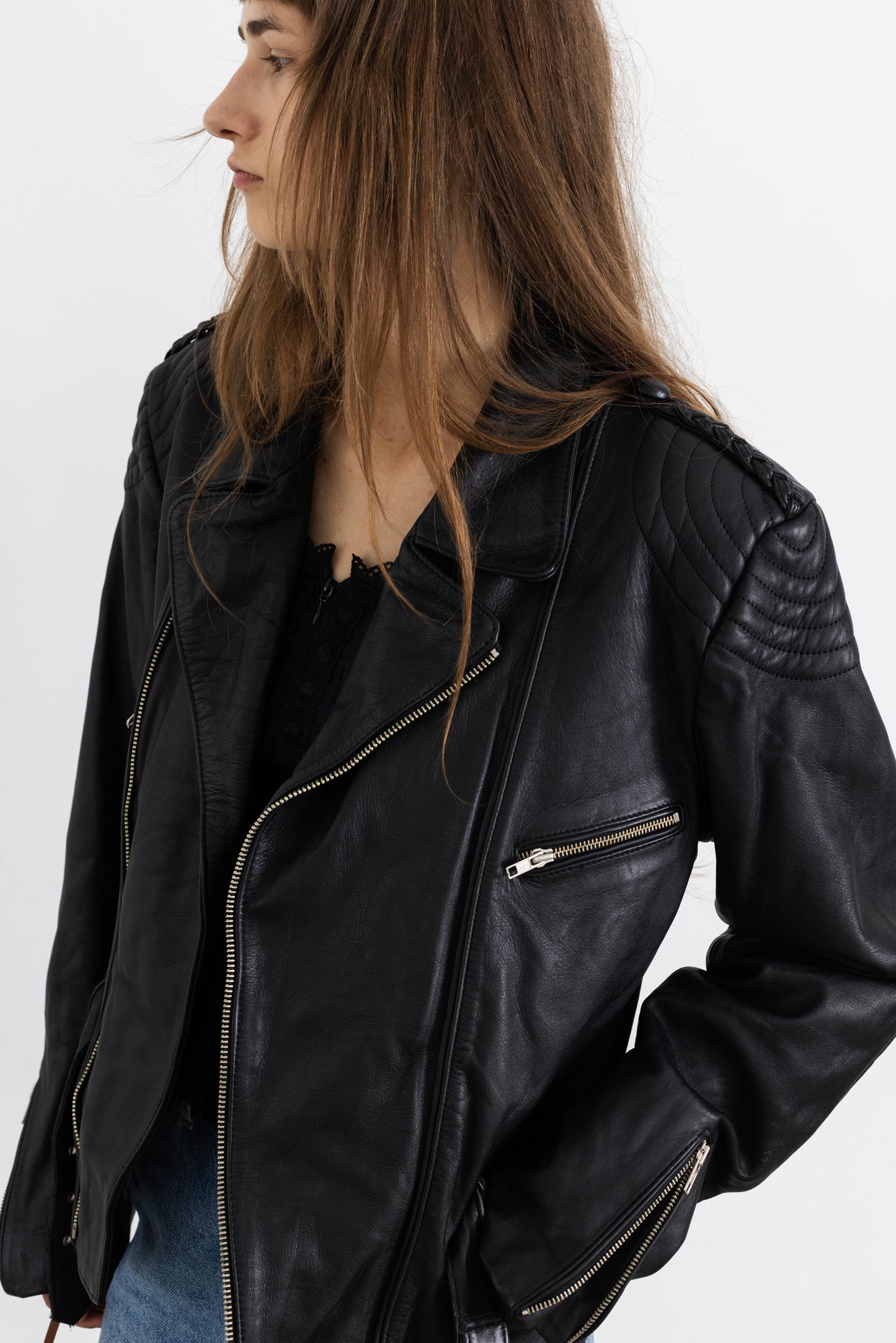 Vintage Black Thick Leather Biker Jacket