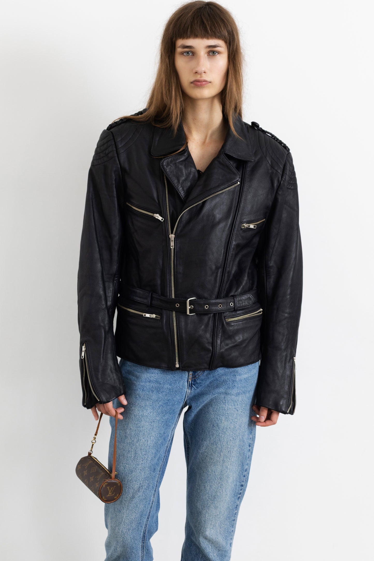 Vintage Black Thick Leather Biker Jacket
