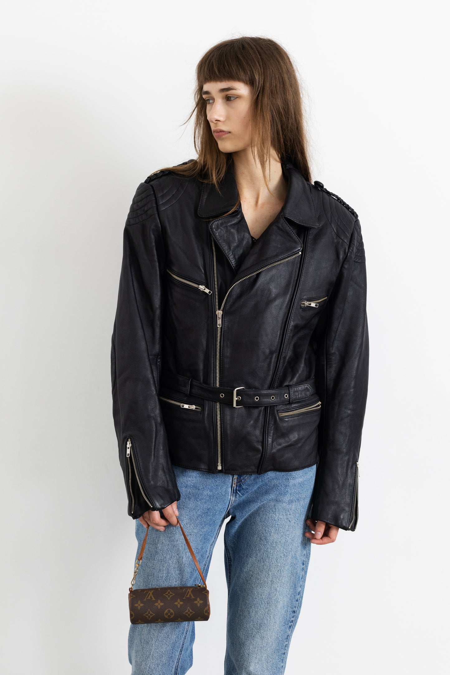 Vintage Black Thick Leather Biker Jacket