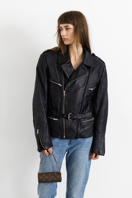 Vintage Black Thick Leather Biker Jacket
