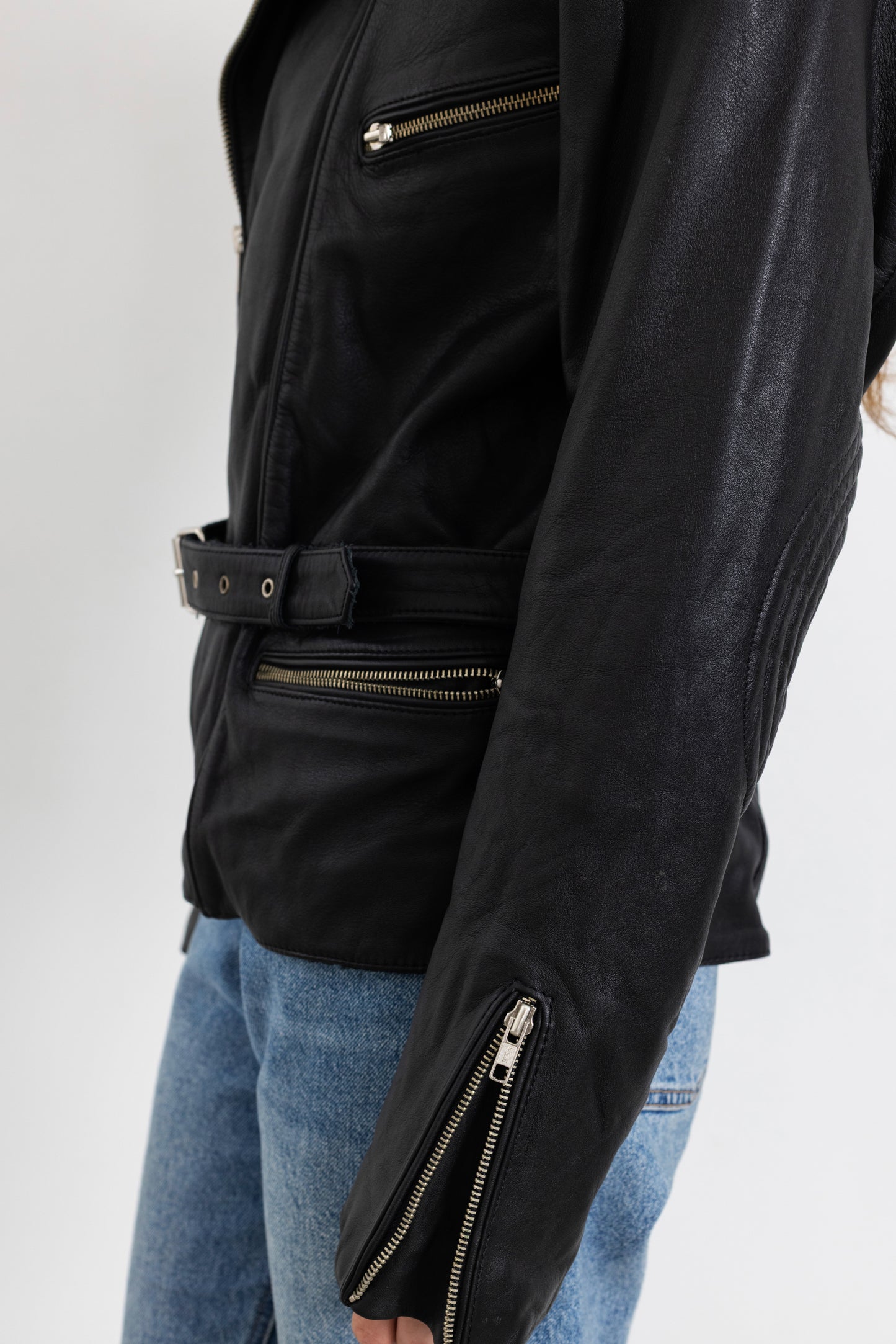 Vintage Black Thick Leather Biker Jacket