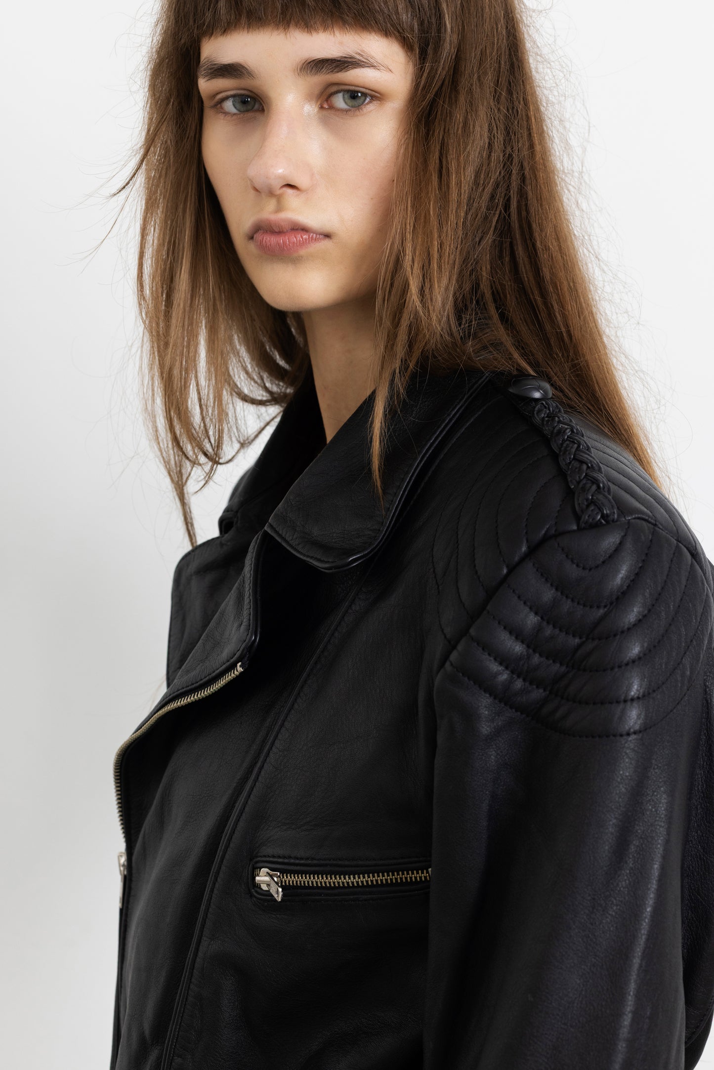 Vintage Black Thick Leather Biker Jacket