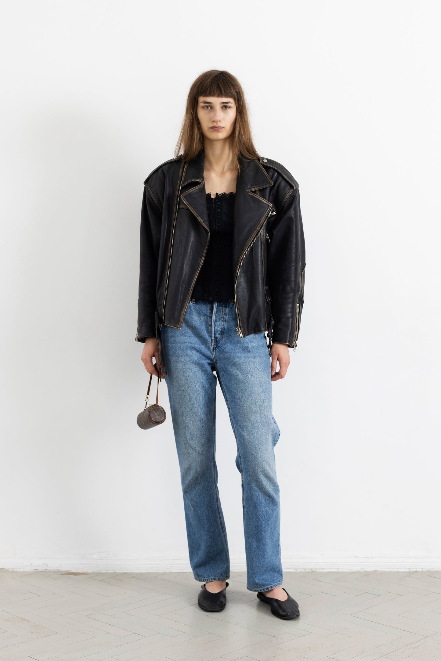 Vintage Faded Seam Leather Biker Jacket