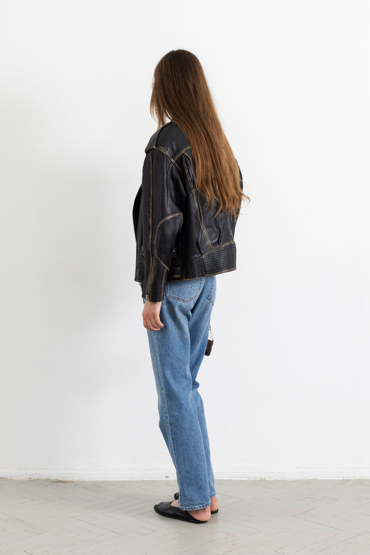 Vintage Faded Seam Leather Biker Jacket