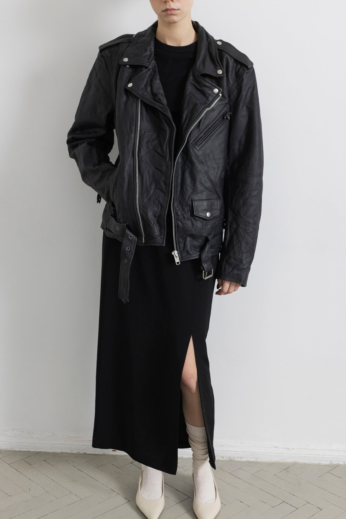 Vintage Black Biker Leather Jacket