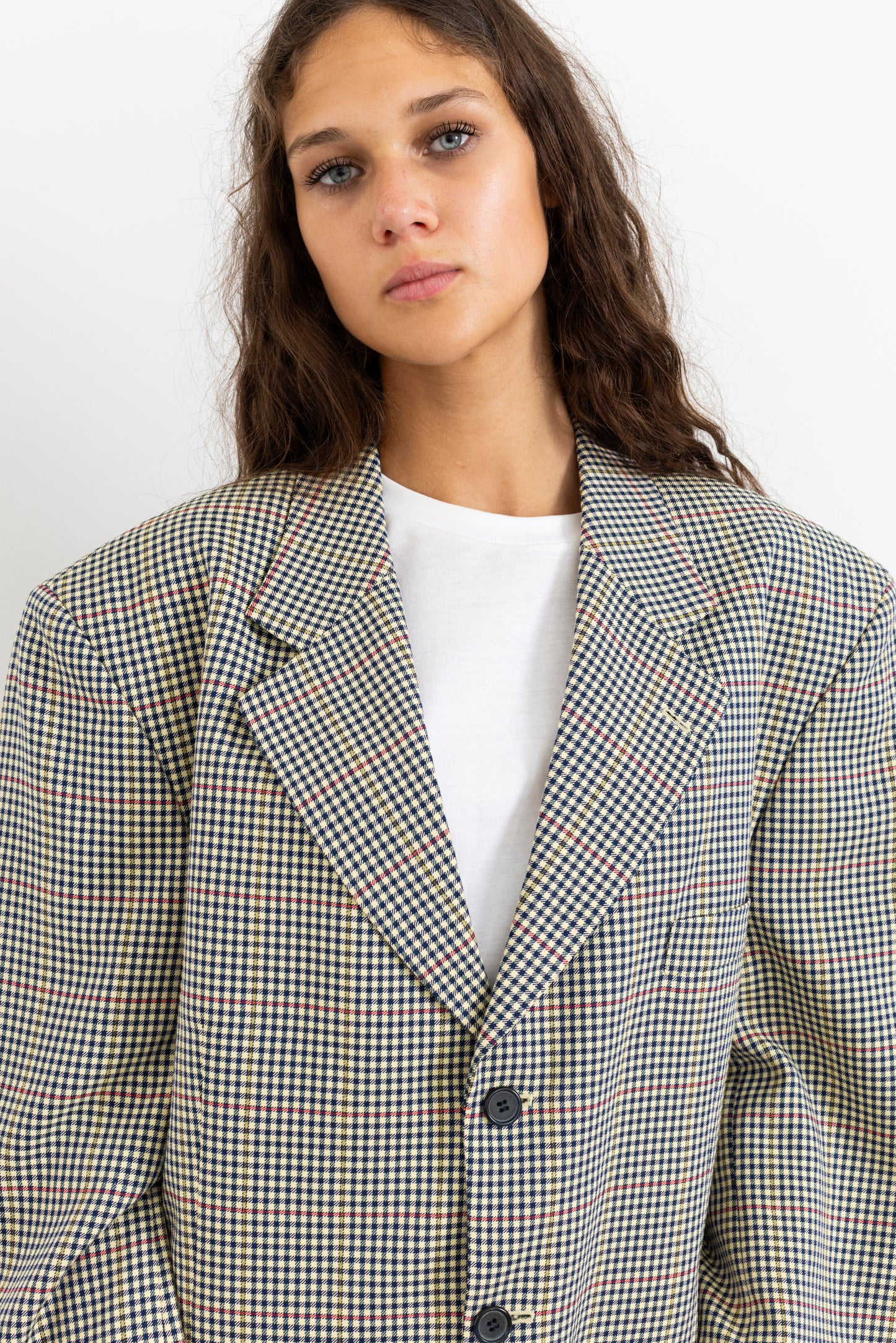 Vintage Beige Houndstooth Wool Blazer