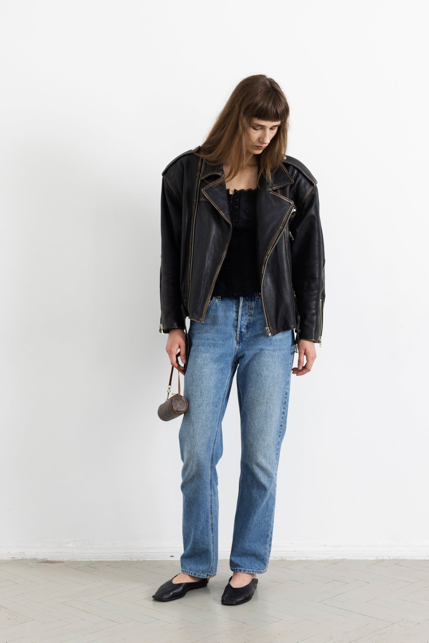 Vintage Faded Seam Leather Biker Jacket