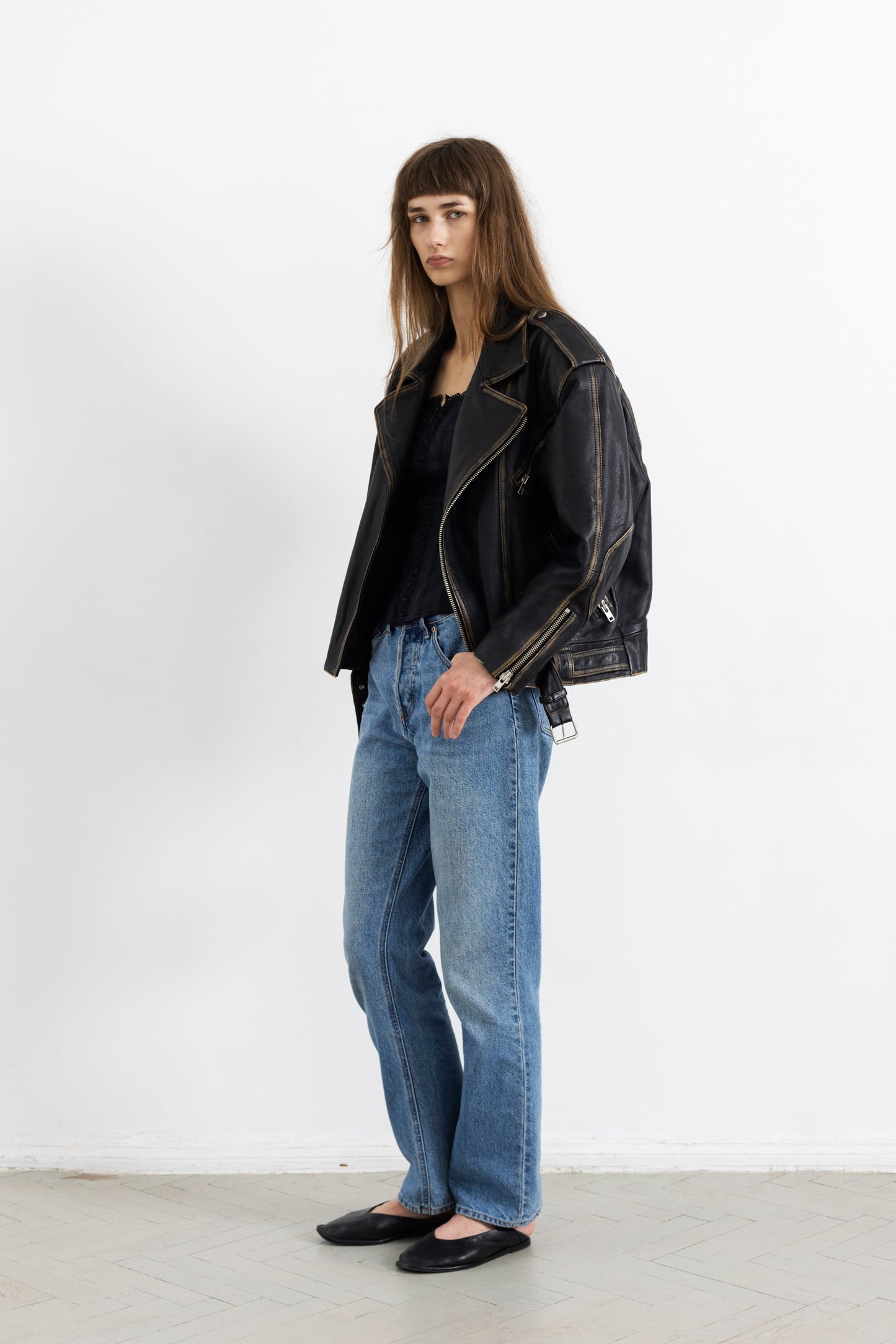 Vintage Faded Seam Leather Biker Jacket