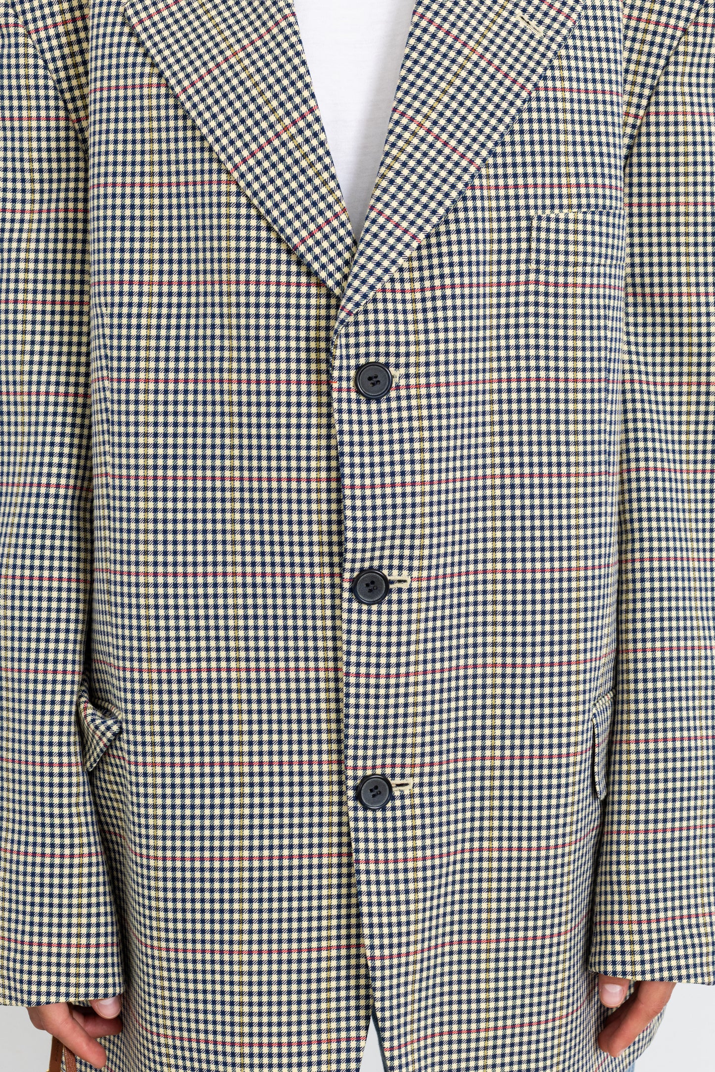 Vintage Beige Houndstooth Wool Blazer