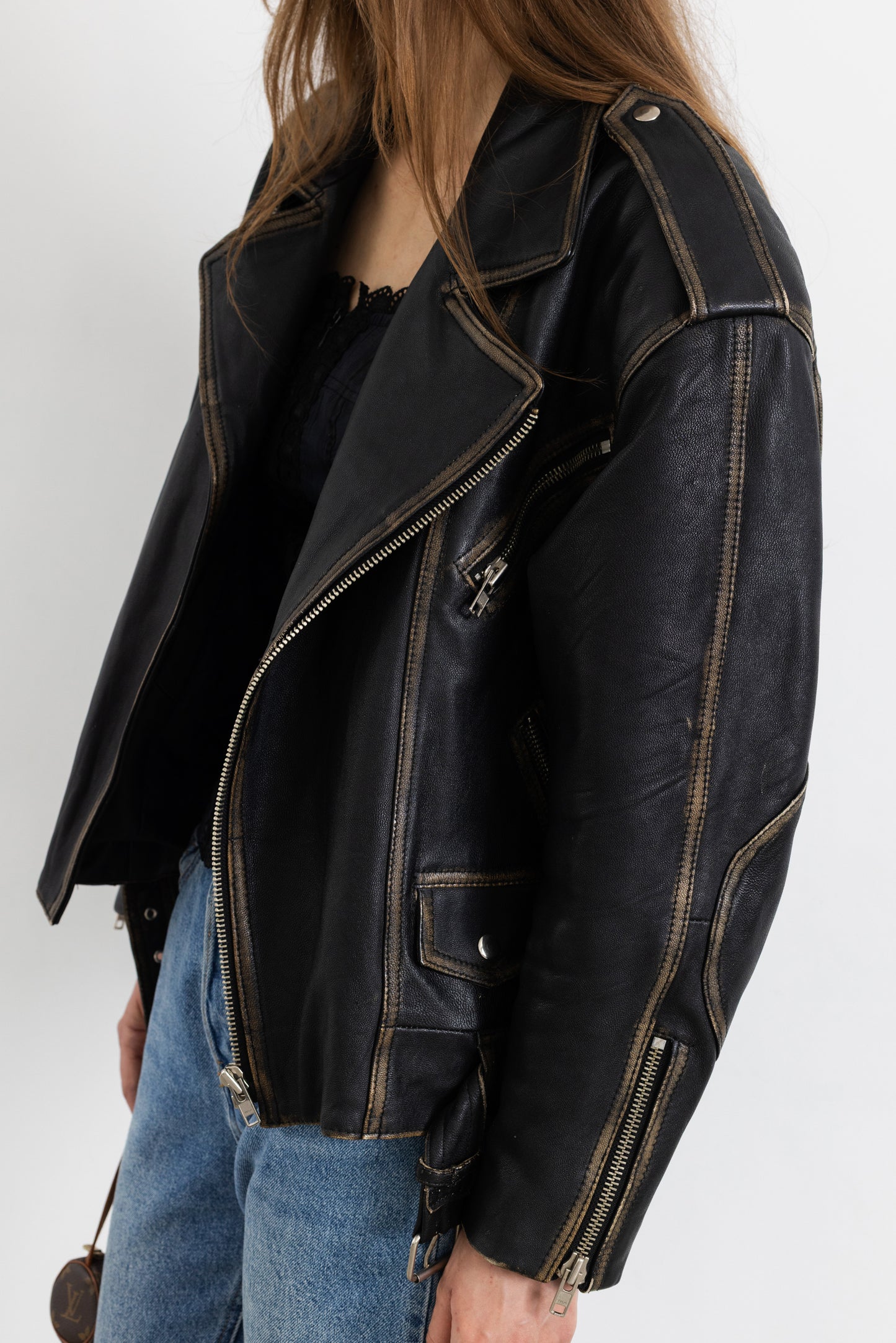 Vintage Faded Seam Leather Biker Jacket