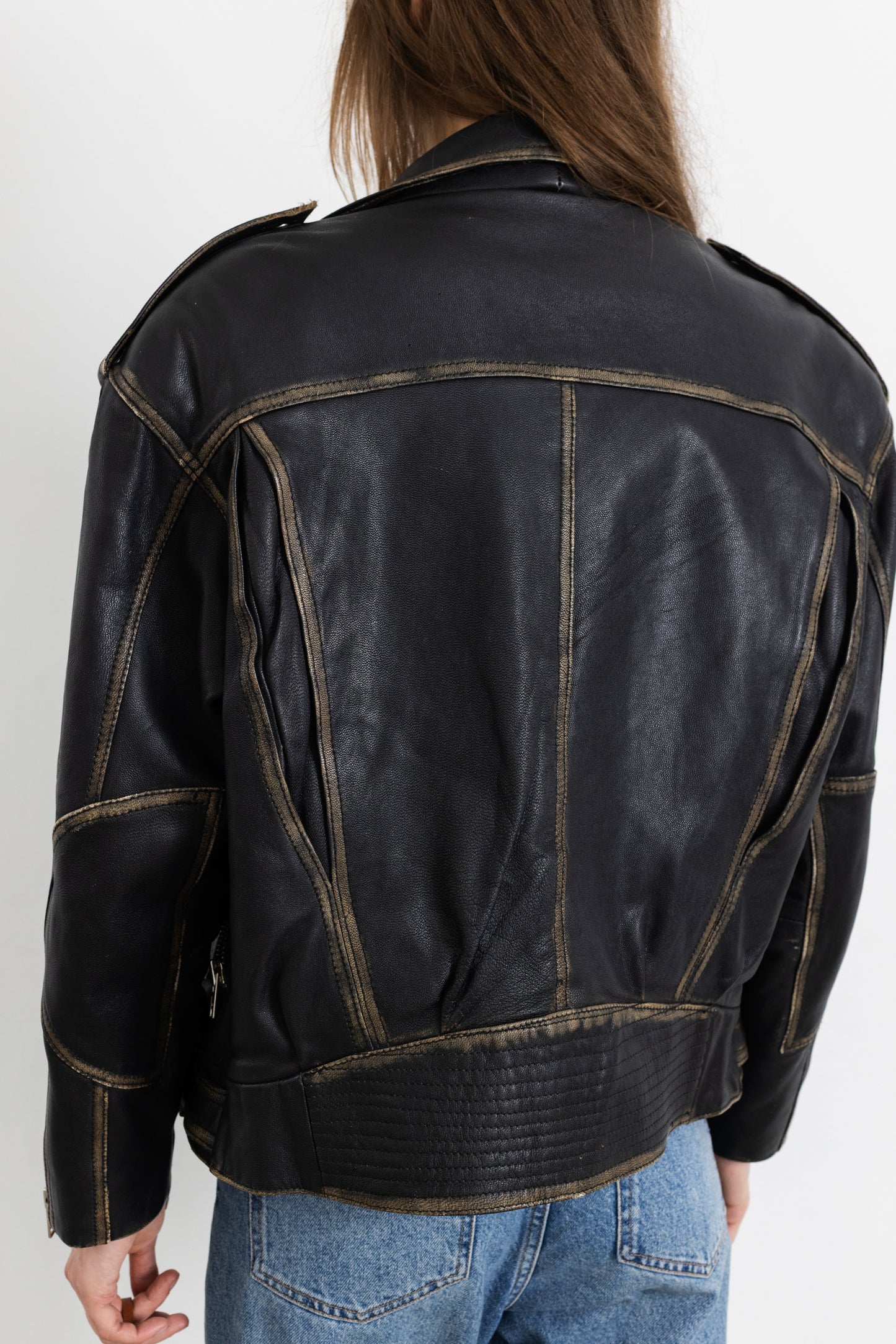 Vintage Faded Seam Leather Biker Jacket