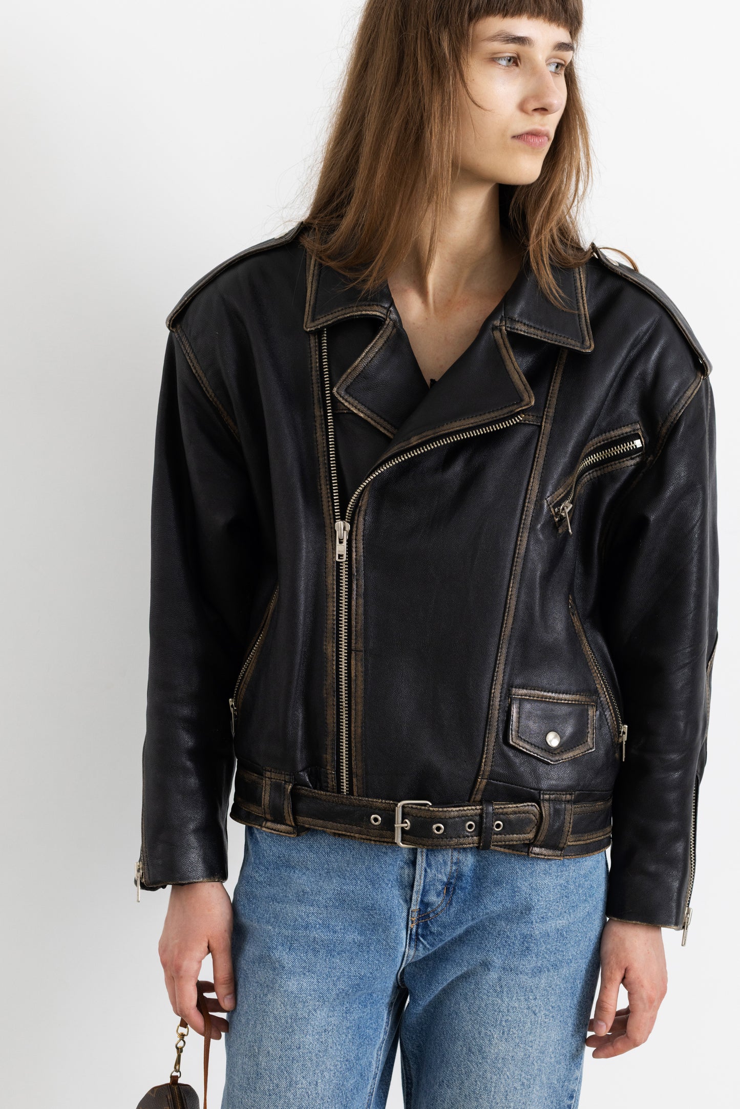 Vintage Faded Seam Leather Biker Jacket