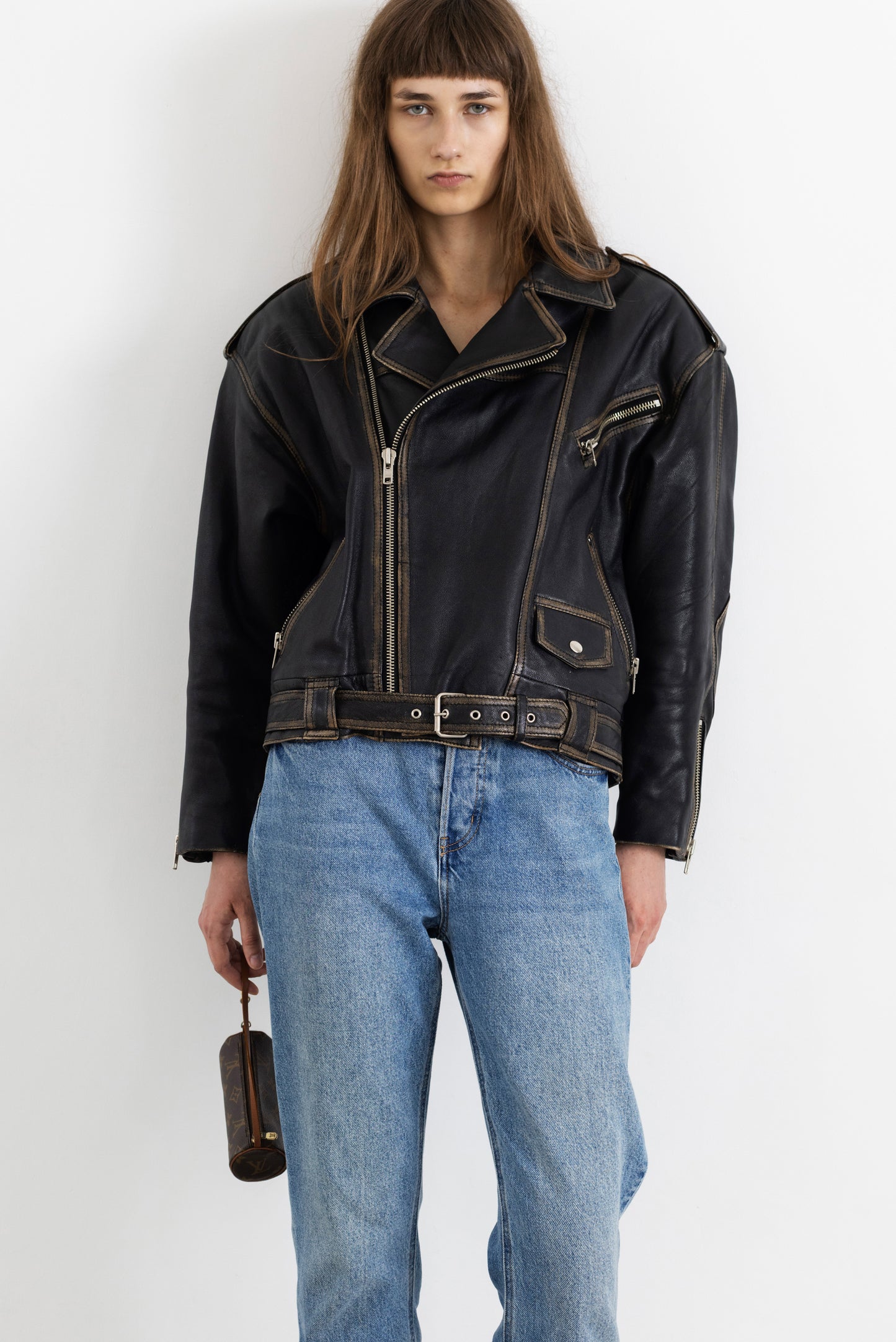 Vintage Faded Seam Leather Biker Jacket