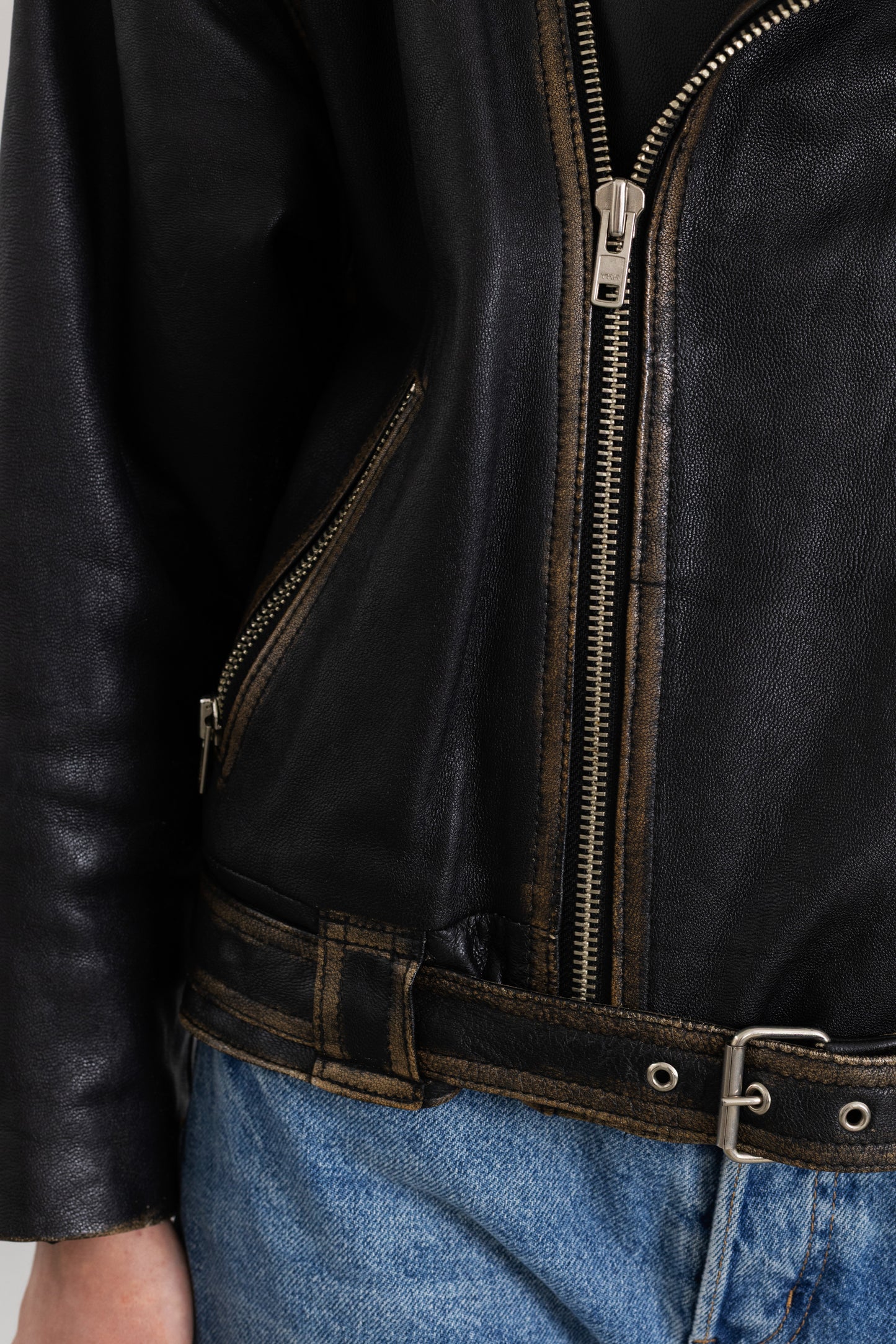 Vintage Faded Seam Leather Biker Jacket