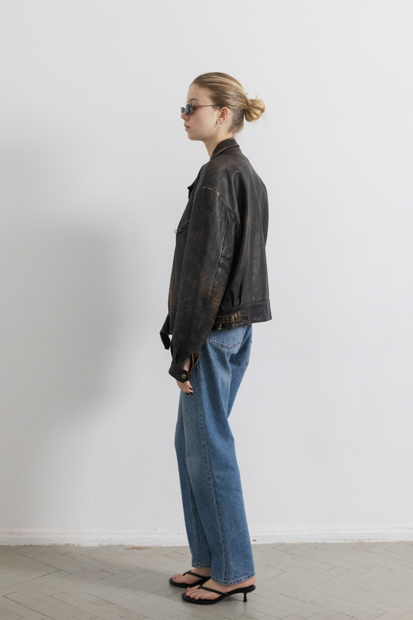 Vintage Brown Boxy Distressed Leather Jacket