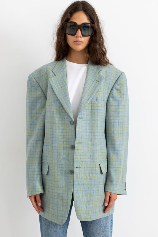 Vintage Turquoise Plaid Wool Blazer