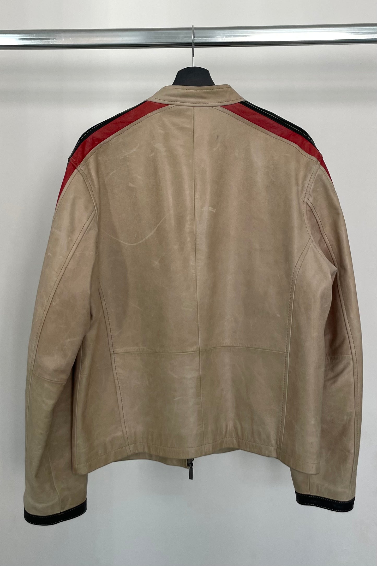 Vintage Beige Cafe Racer Leather Jacket