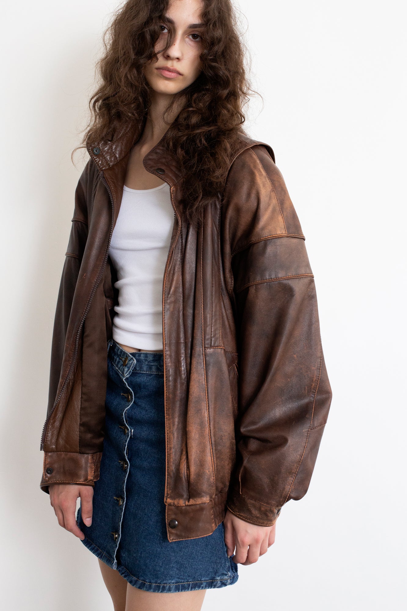 Vintage Brown Worn Leather Effect Jacket