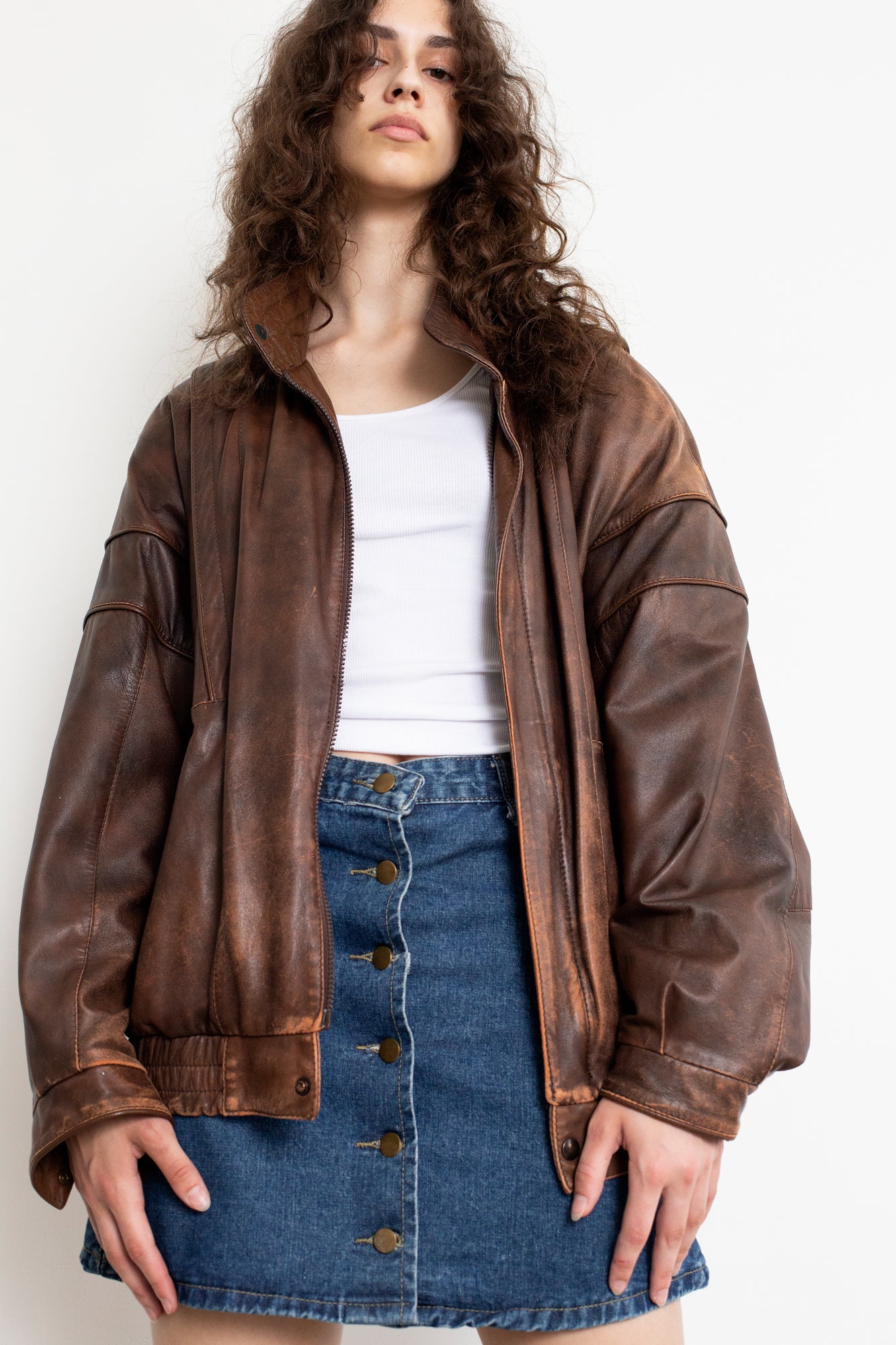 Vintage Brown Worn Leather Effect Jacket