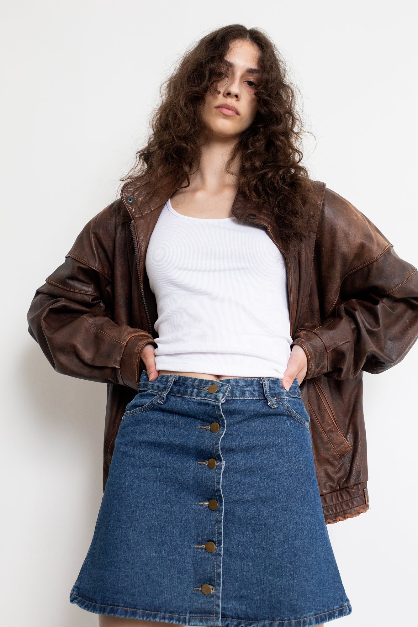 Vintage Brown Worn Leather Effect Jacket