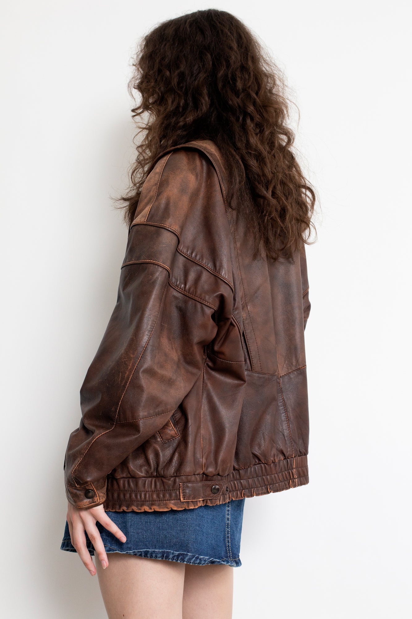 Vintage Brown Worn Leather Effect Jacket