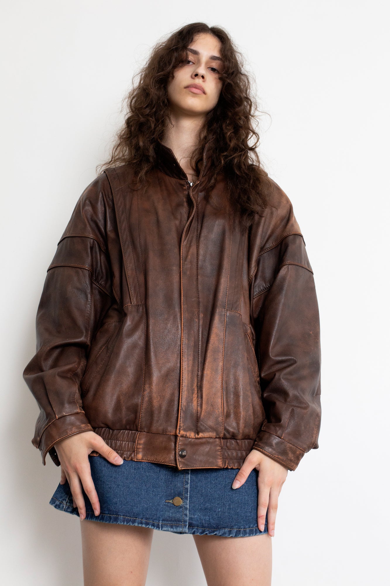 Vintage Brown Worn Leather Effect Jacket