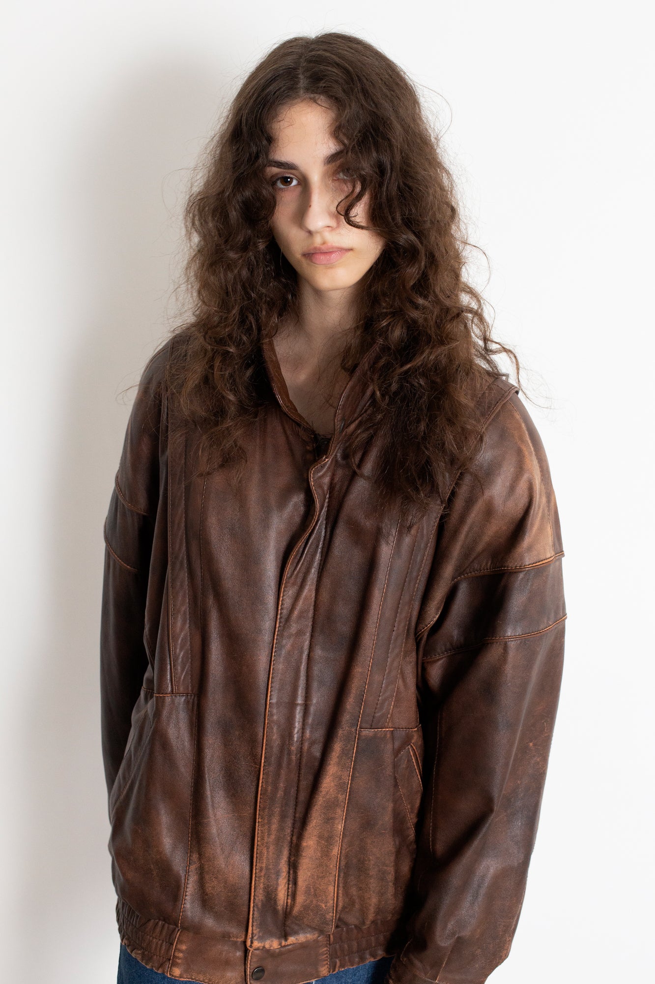 Vintage Brown Worn Leather Effect Jacket