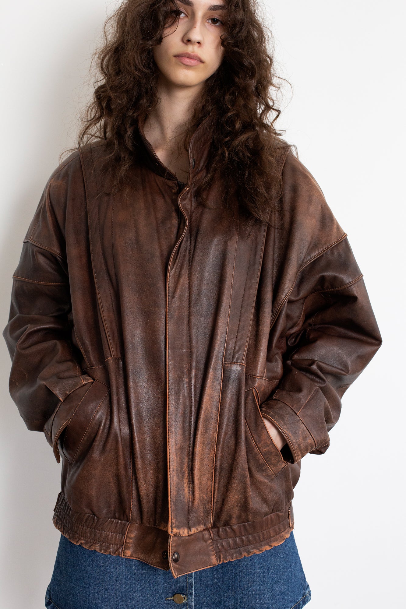 Vintage Brown Worn Leather Effect Jacket