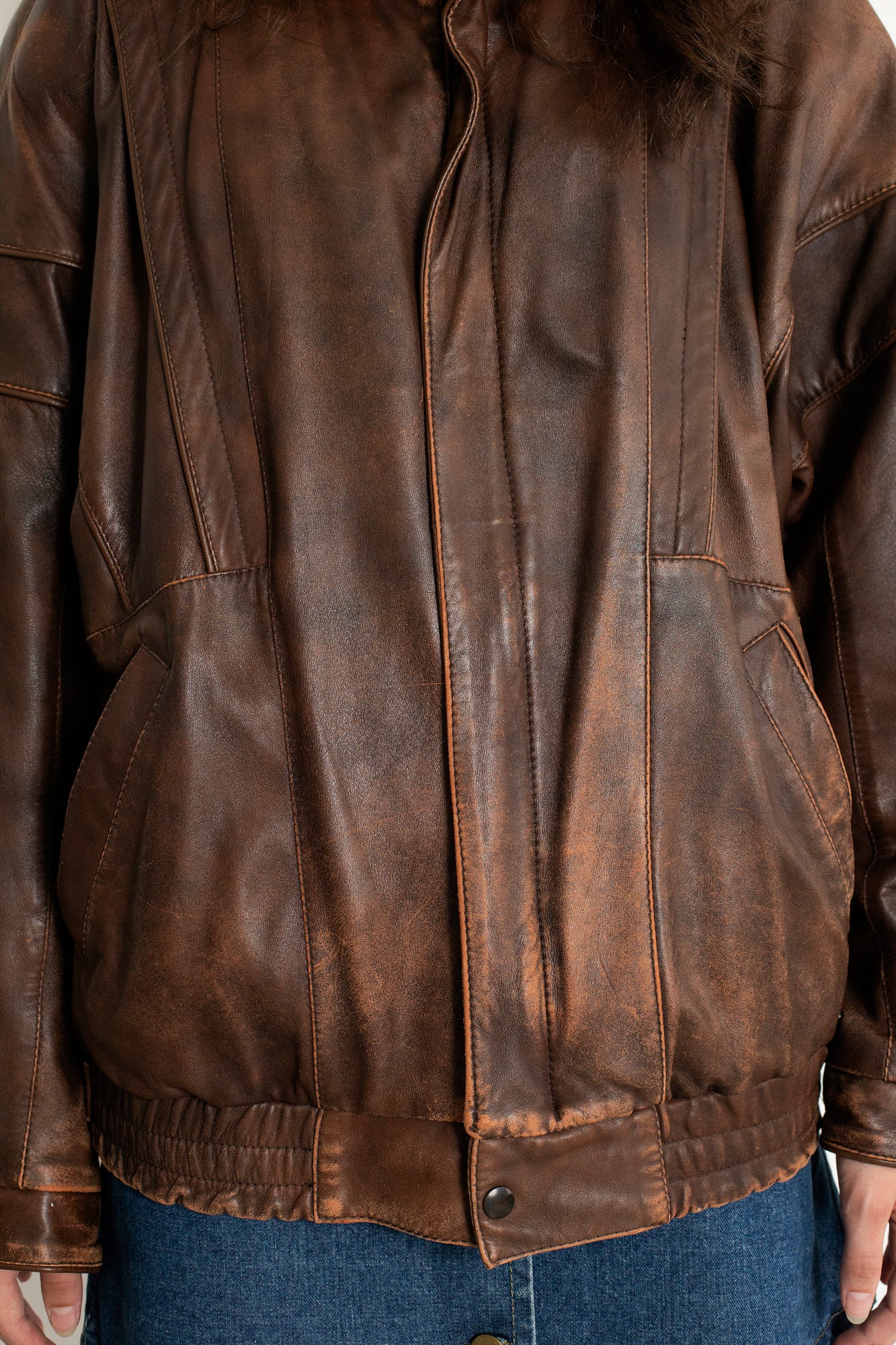 Vintage Brown Worn Leather Effect Jacket