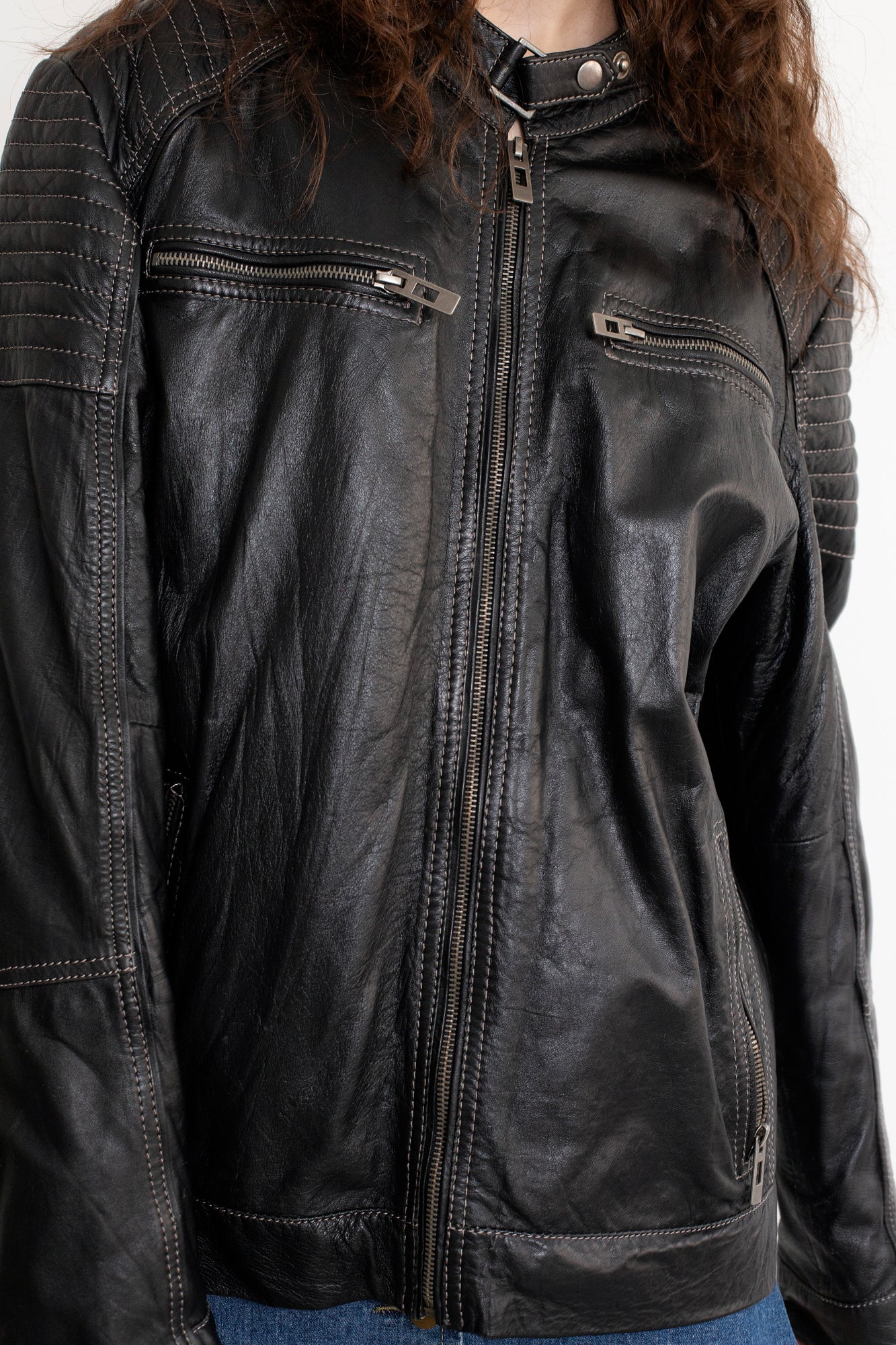 Vintage Black Cafe Racer Leather Jacket