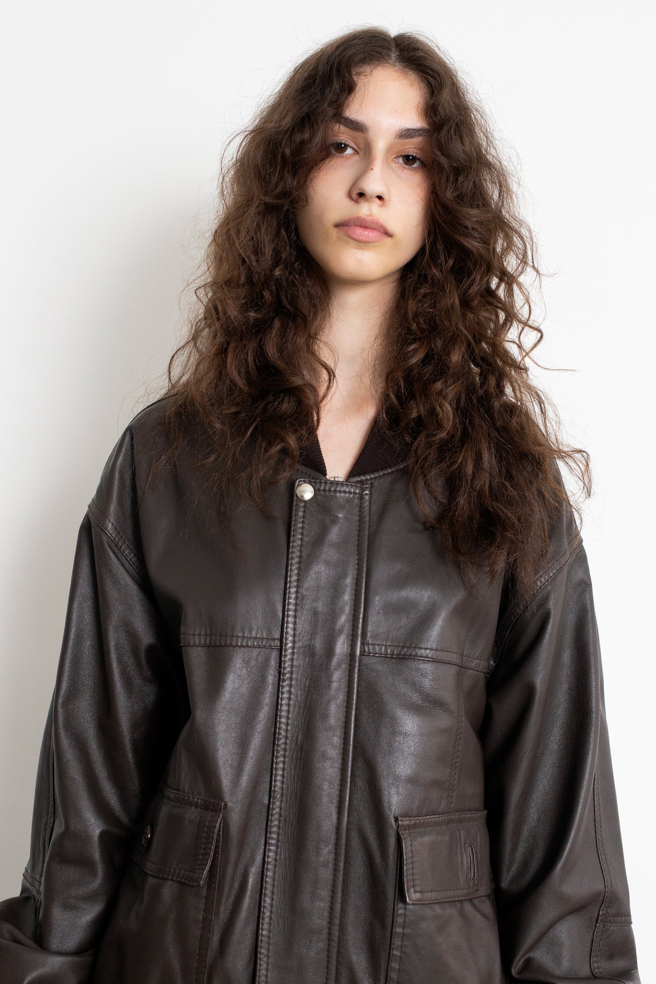 Vintage Brown Leather Bomber Jacket