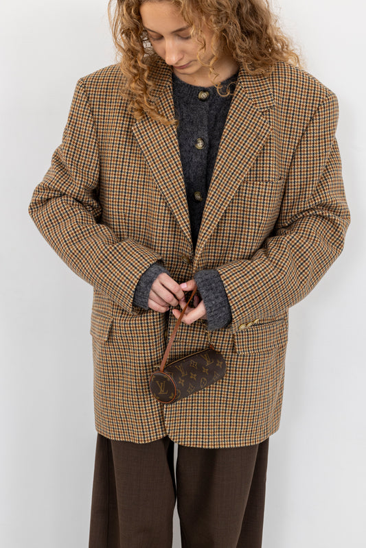 Vintage Brown Houndstooth 100% Wool Blazer