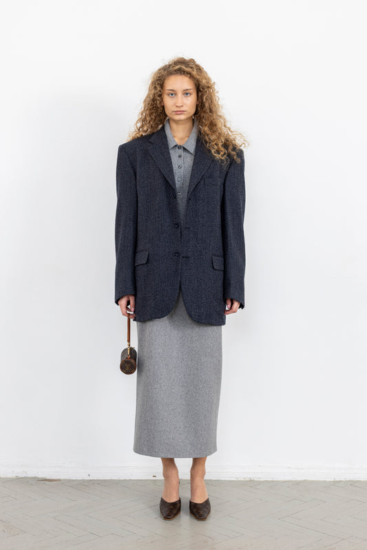 Vintage Dark Blue Wool Boucle Blazer