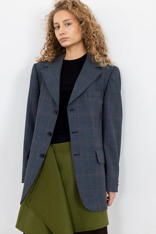 Vintage Blue Plaid Wool Blazer