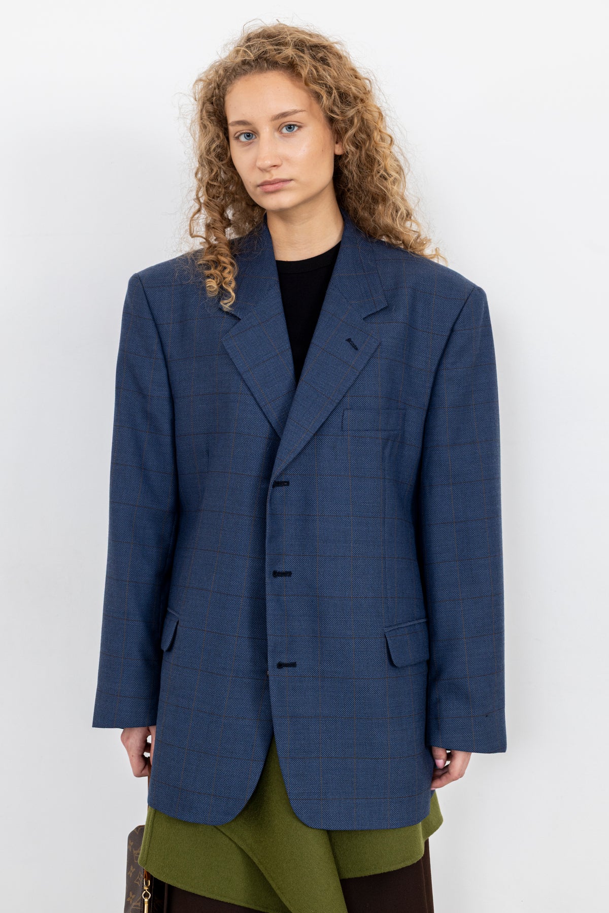Vintage Blue Windowpane Wool Blazer