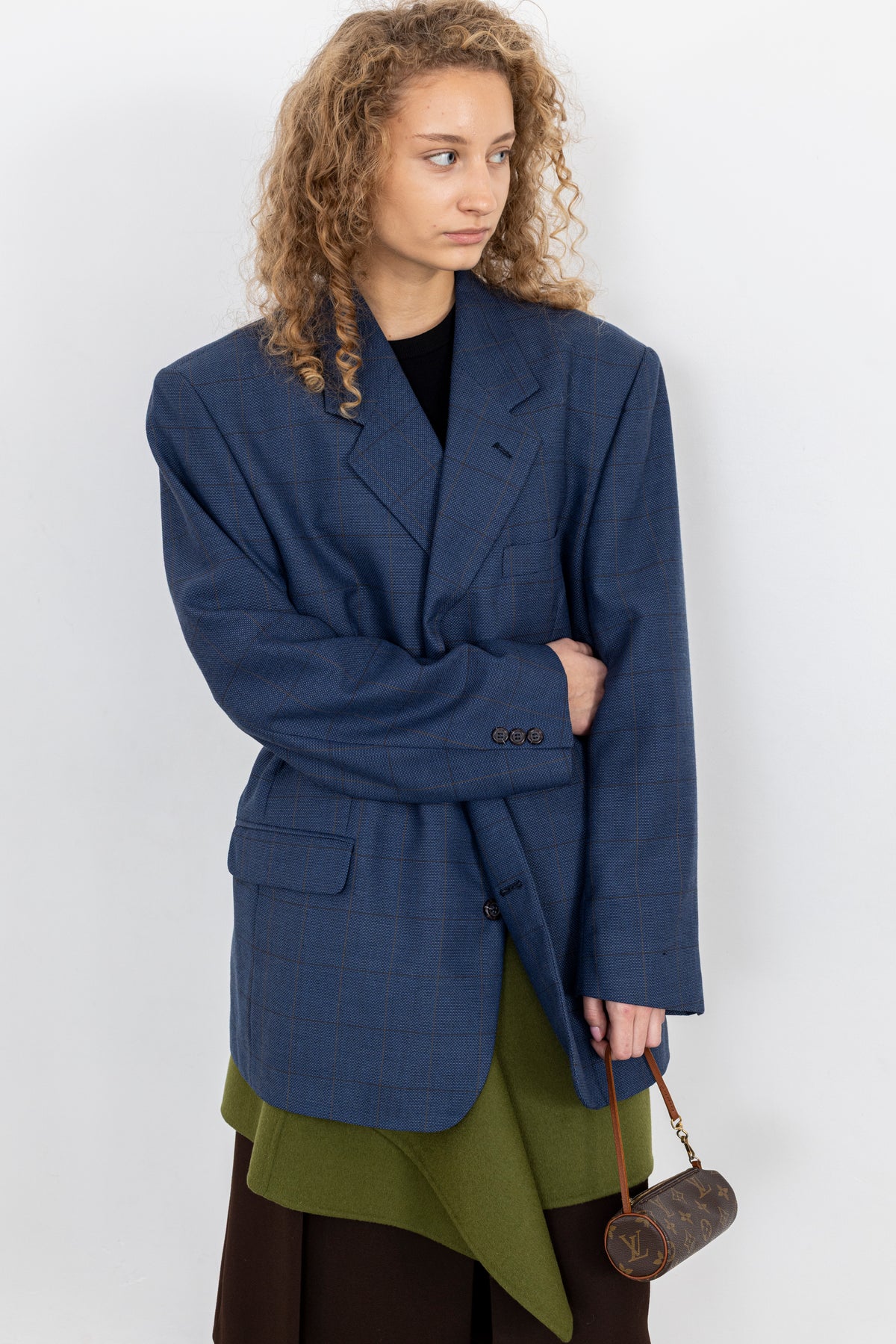 Vintage Blue Windowpane Wool Blazer