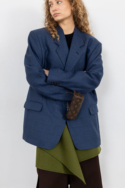 Vintage Blue Windowpane Wool Blazer