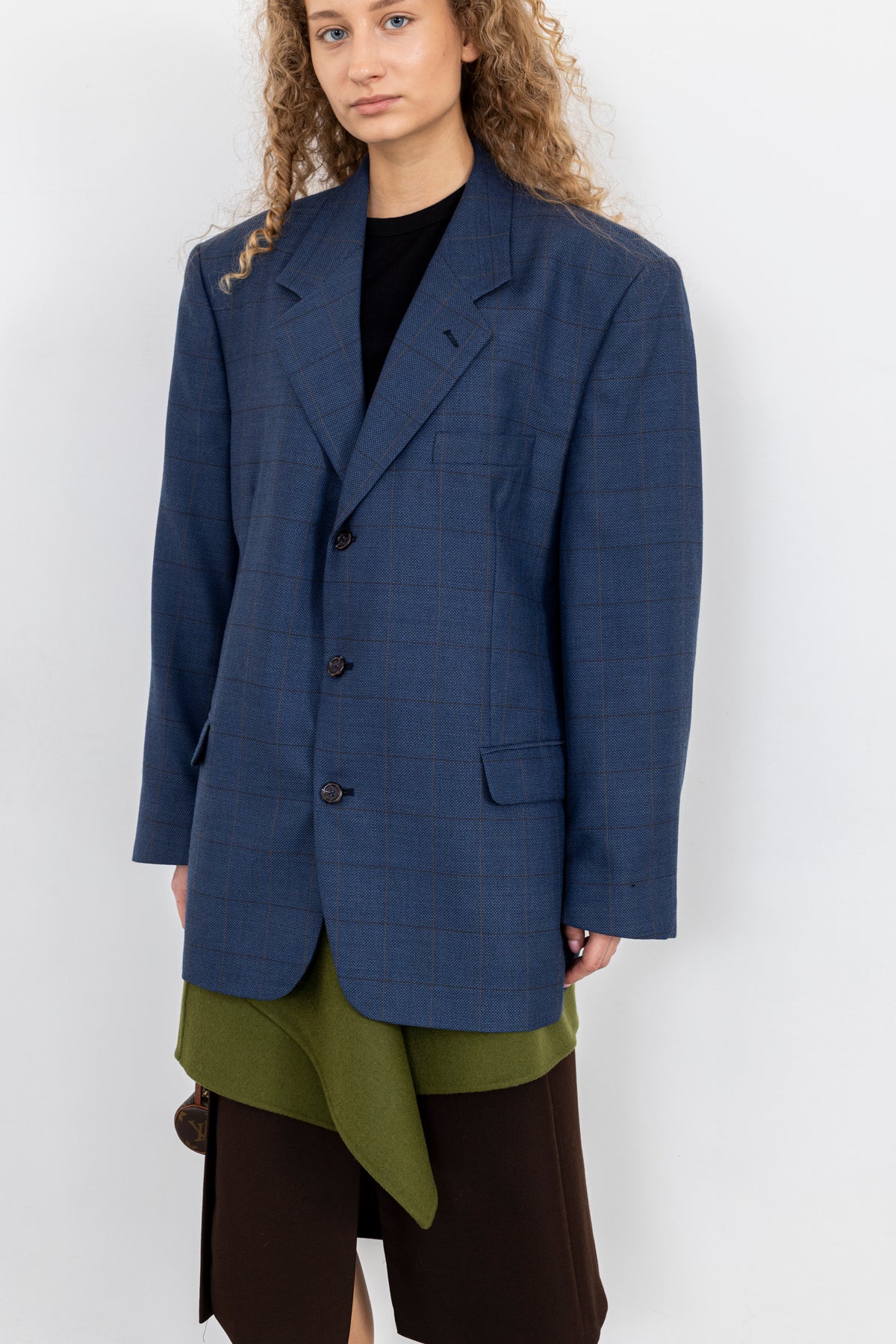 Vintage Blue Windowpane Wool Blazer