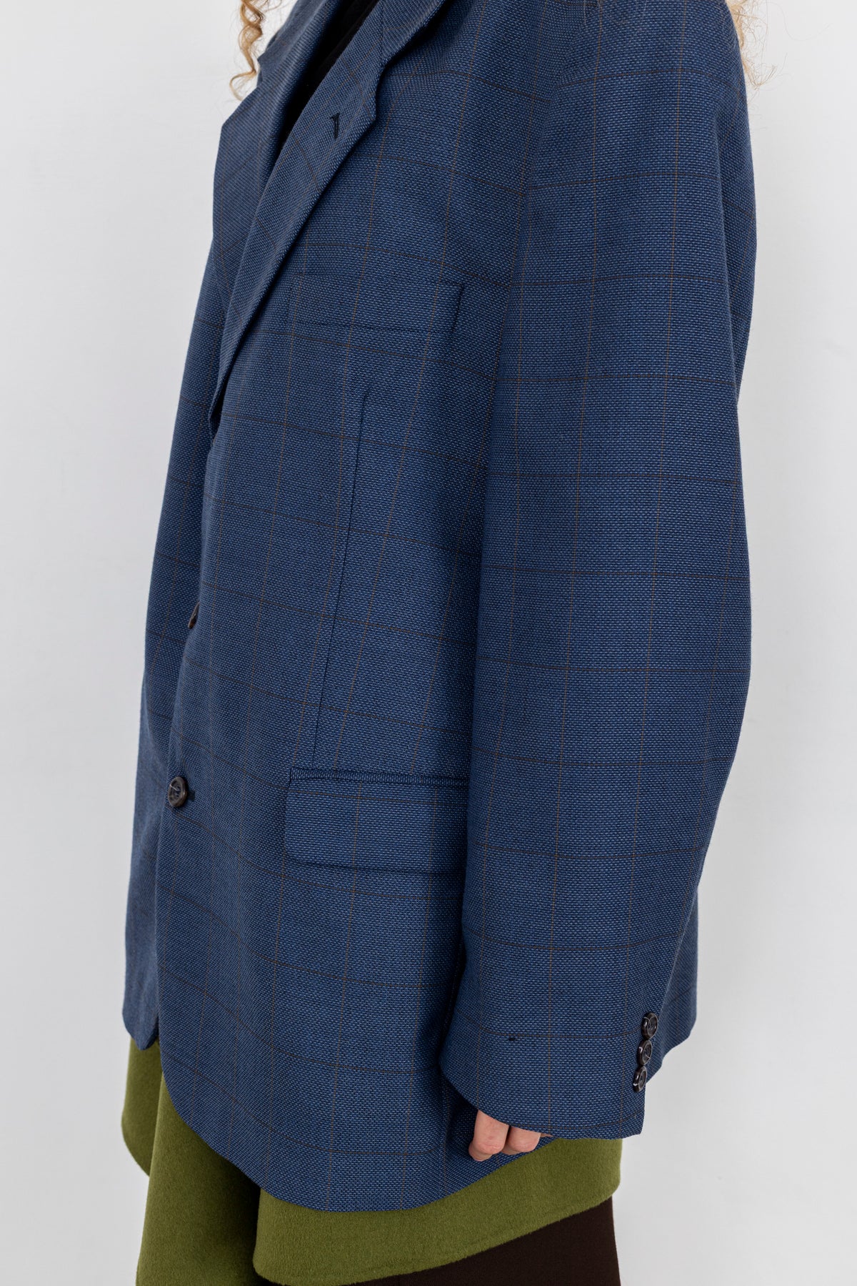 Vintage Blue Windowpane Wool Blazer